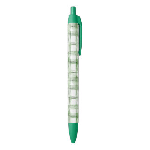Green White Plaid Stripes Black Ink Pen