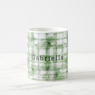 Green White Plaid Stripes Coffee Mug