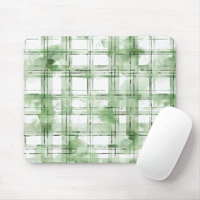 Green White Plaid Stripes Mouse Mat (With Mouse)