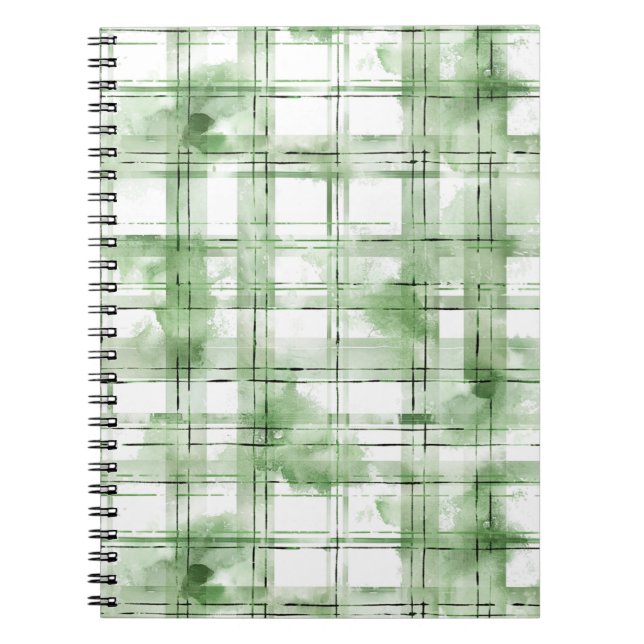 Green White Plaid Stripes Notebook (Front)