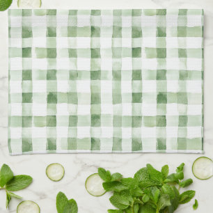 Green White Plaid Stripes Tea Towel