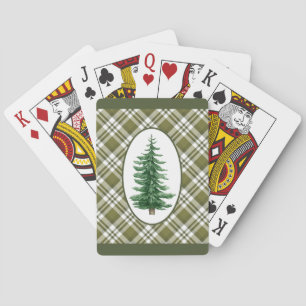 Green & White Plaid With Evergreen Tree Cards