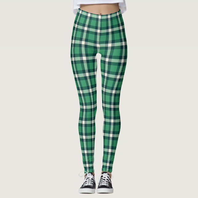 Green/White Plaid Women Leggings (Front)