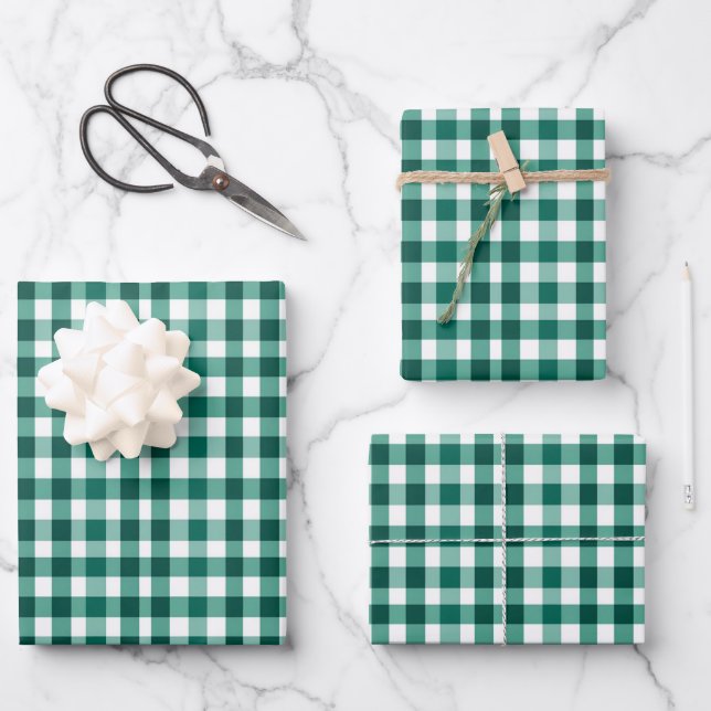 Green & White Plaid Wrapping Paper Sheet (Front)