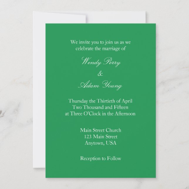 Green White Plain Simple Wedding Invitation (Front)