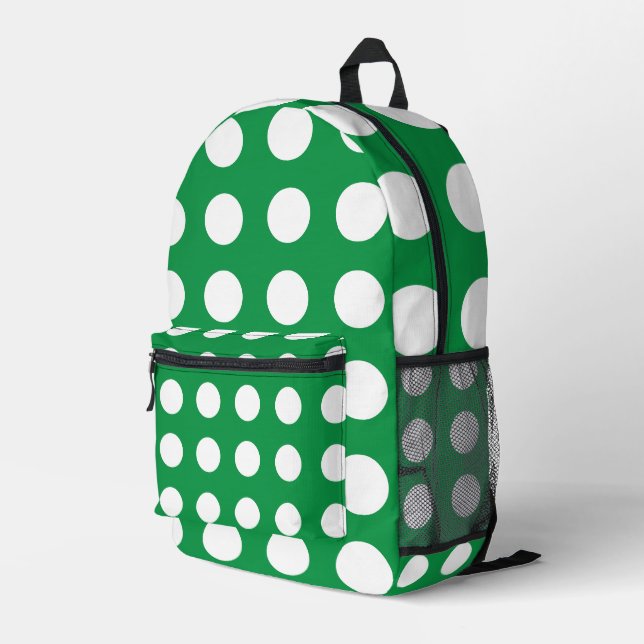 Green White Polka Dot Cute Girly Back To School Printed Backpack (Back Corner Right)