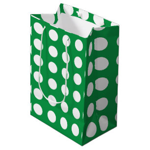 Green White Polka Dot Cute Girly Medium Gift Bag