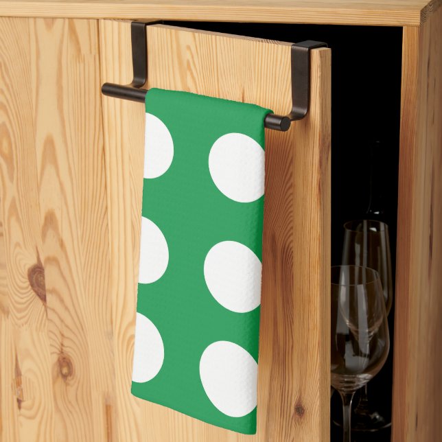 Green White Polka Dot Cute Retro Tea Towel (Thirds Fold)
