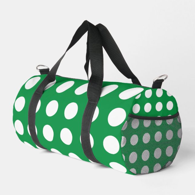 Green White Polka Dot  Duffle Bag (Right Corner)