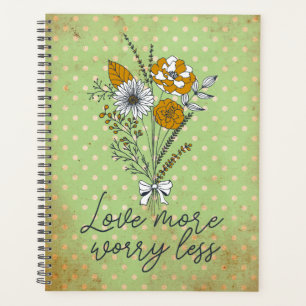Green & White Polka Dot "Love More Worry Less" Planner