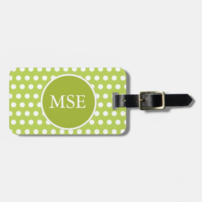 Green White Polka Dot Pattern Luggage Tag (Front Horizontal)