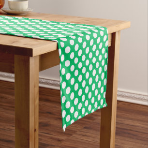 Green white polka dot pattern tiled short table runner