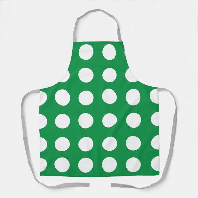 Green White Polka Dot Stylish Cute Apron (Front)