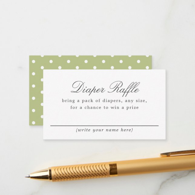 Green White Polka DotBaby Shower Diaper Raffle Enclosure Card (Front/Back In Situ)