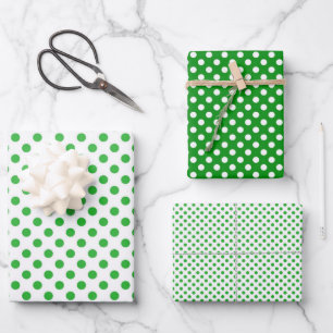 Green white polka dots Christmas Wrapping Paper Sheet
