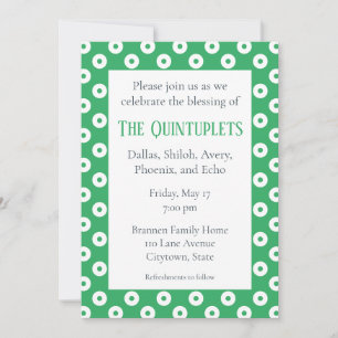 Green & White Polka-Dots Multiple Baby Blessing Invitation