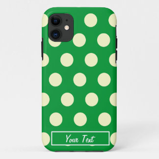 Green/White Polka Dots - Personalise iPhone 11 Case