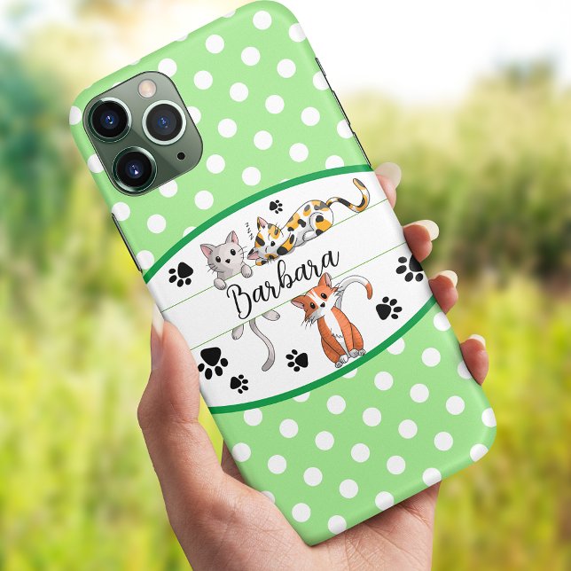 Green & white polkadot, cute kittens custom Case-Mate iPhone case (Creator Uploaded)