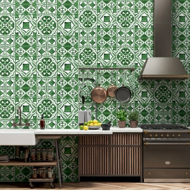 Green White Portuguese Tile Mediterranean Wall Dec (Creator Uploaded)