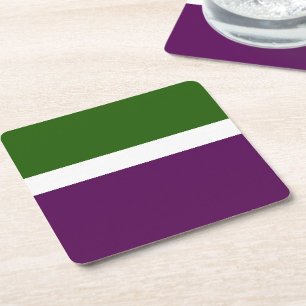 Green White Purple Plain Colour Block Design Square Paper Coaster