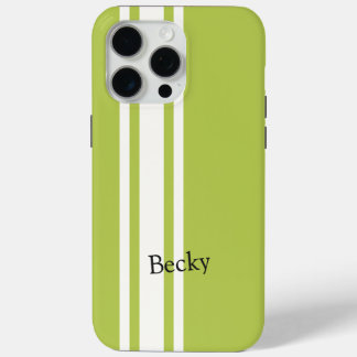 Green White Racing Stripes Serif Name iPhone 15 Pro Max Case