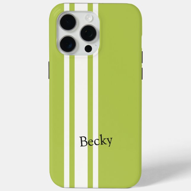 Green White Racing Stripes Serif Name Case-Mate iPhone Case (Back)
