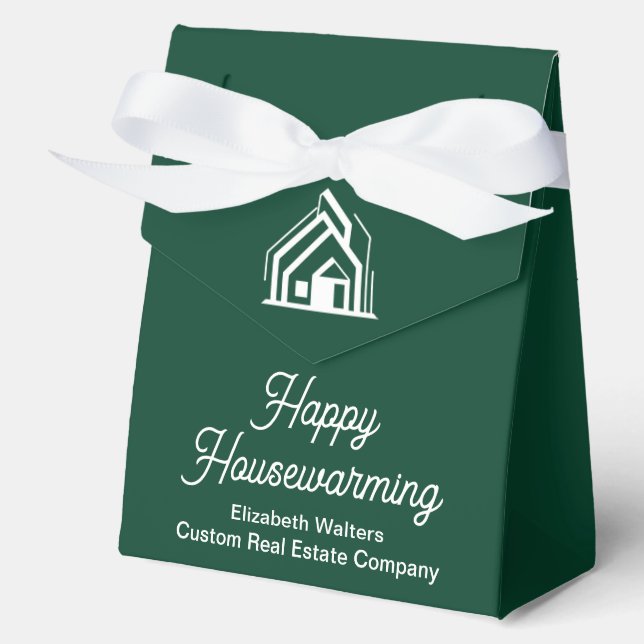Green White Real Estate Happy Housewarming Custom Favour Box (Front)