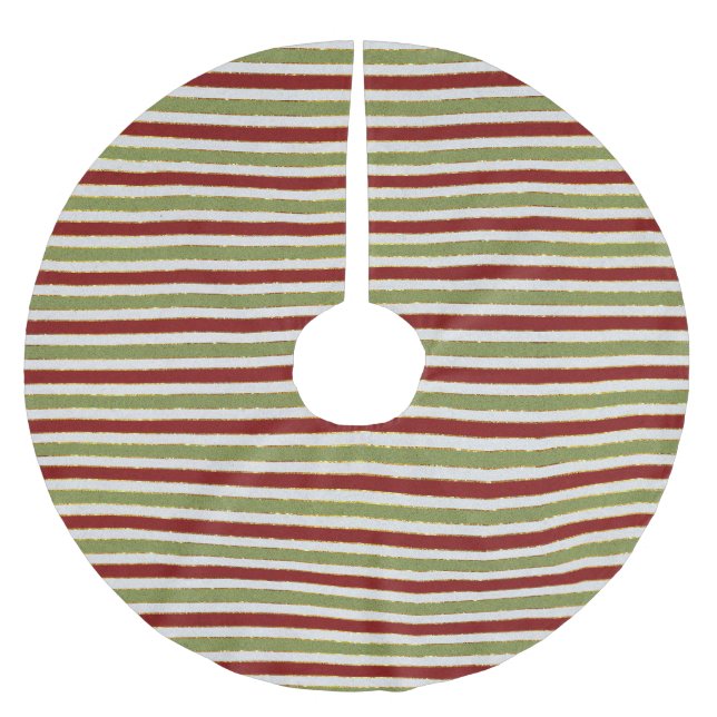 Green, White, Red and Gold Foil Christmas Brushed Polyester Tree Skirt (Front)