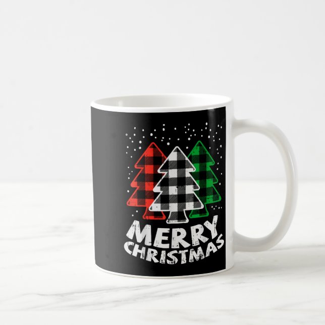 Green White Red Buffalo Plaid Merry Christmas Tree Coffee Mug (Right)