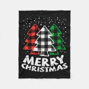 Green White Red Buffalo Plaid Merry Christmas Tree Fleece Blanket