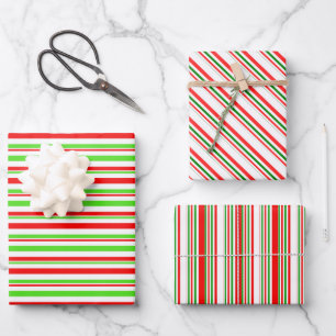 Green, White, Red Christmas-Inspired Lines Wrapping Paper Sheet