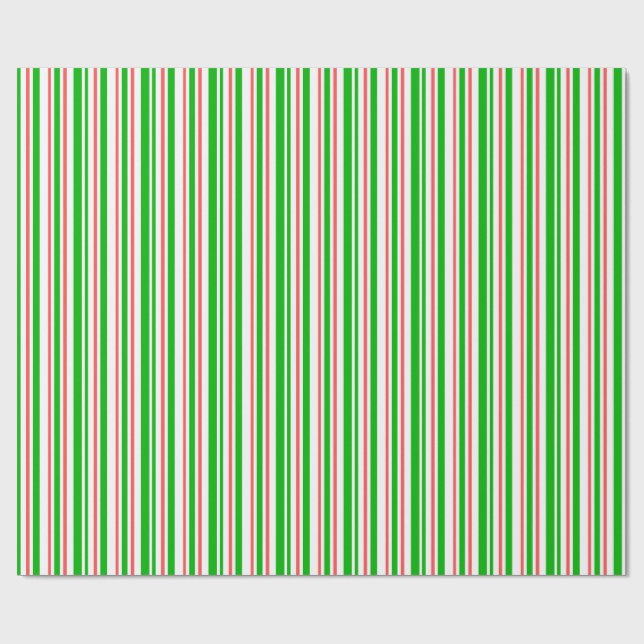 Green, White, Red Christmas Style Stripes Wrapping Paper (Flat)