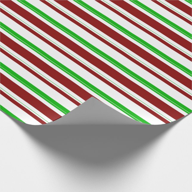 Green, White, Red Christmas-Themed Lines Pattern Wrapping Paper (Corner)