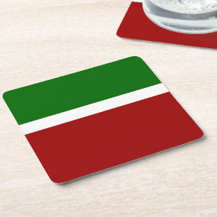Green White Red Color Block Style Design  Square Paper Coaster