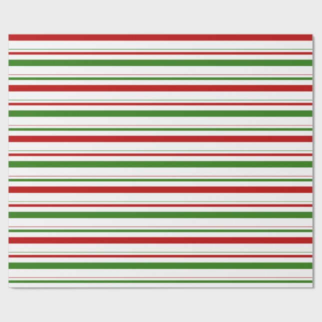 Green, White, Red Colored Christmas Style Stripes Wrapping Paper (Flat)