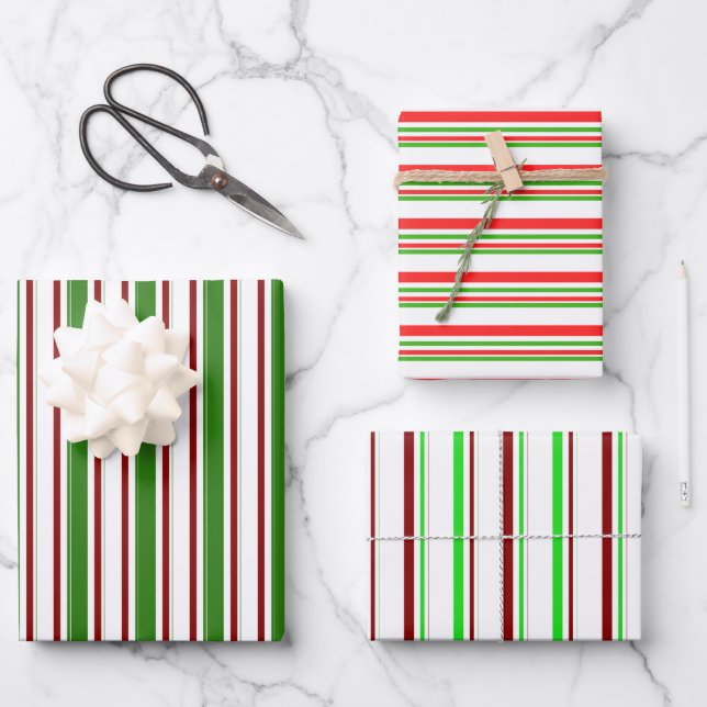Green, White, Red Coloured Christmas Inspired Wrapping Paper Sheet (Front)