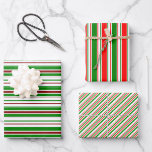 Green, White, Red Coloured Christmas-Style Pattern Wrapping Paper Sheet