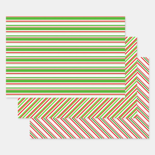 Green, White, Red Coloured Christmas Style Pattern Wrapping Paper Sheet (Set)