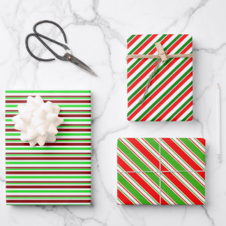 Green, White, Red Coloured Christmas-Style Pattern Wrapping Paper Sheet