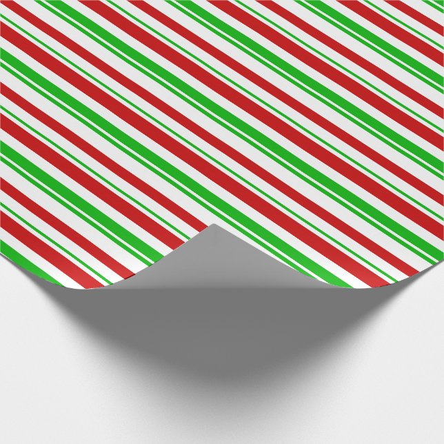Green, White, Red Coloured Christmas Style Stripes Wrapping Paper (Corner)