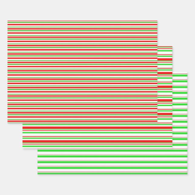 Green, White, Red Coloured Christmas Style Stripes Wrapping Paper Sheet (Set)