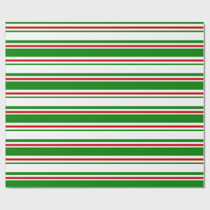 Green, White, Red Coloured Christmas Themed Lines Wrapping Paper