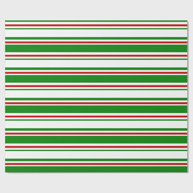 Green, White, Red Coloured Christmas Themed Lines Wrapping Paper (Flat)