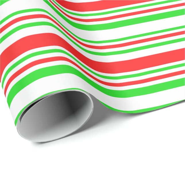 Green, White, Red Coloured Christmas-Themed Lines Wrapping Paper (Roll Corner)