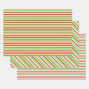 Green, White, Red Coloured Christmas-Themed Lines Wrapping Paper Sheet