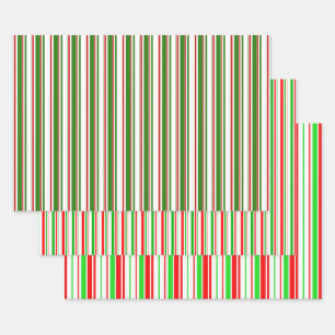 Green, White, Red Coloured Christmas-Themed Lines Wrapping Paper Sheet