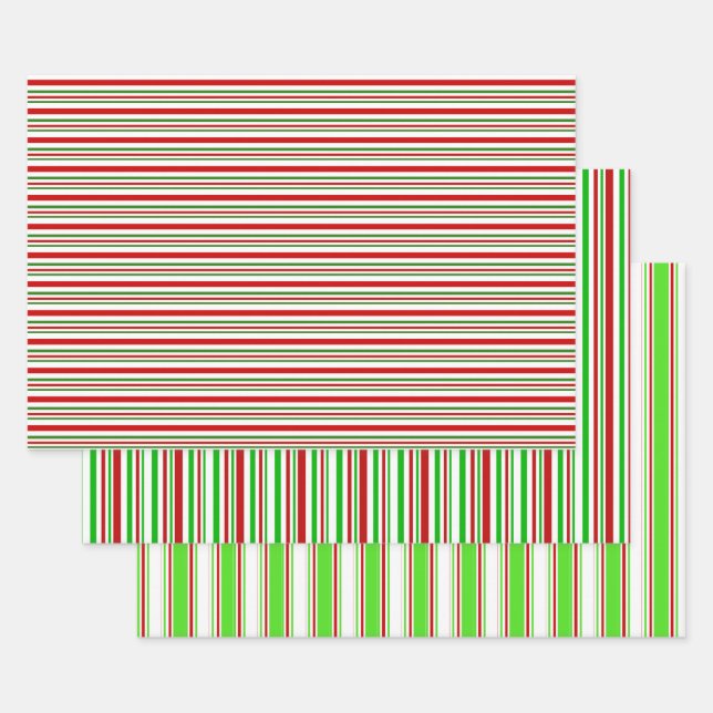 Green, White, Red Coloured Christmas-Themed Lines Wrapping Paper Sheet (Set)