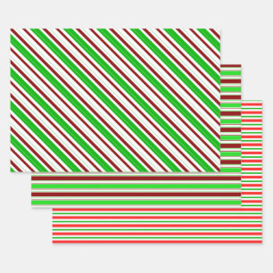 Green, White, Red Coloured Christmas-Themed Lines Wrapping Paper Sheet