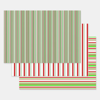 Green, White, Red Coloured Christmas Themed Lines Wrapping Paper Sheet