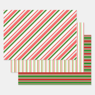 Green, White, Red Coloured Christmas Themed Lines Wrapping Paper Sheet
